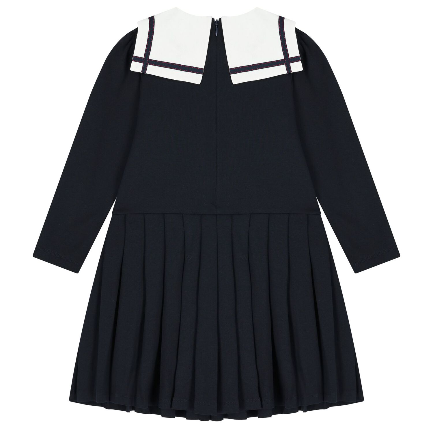 Girls Navy Blue Bow Dress, 1, hi-res