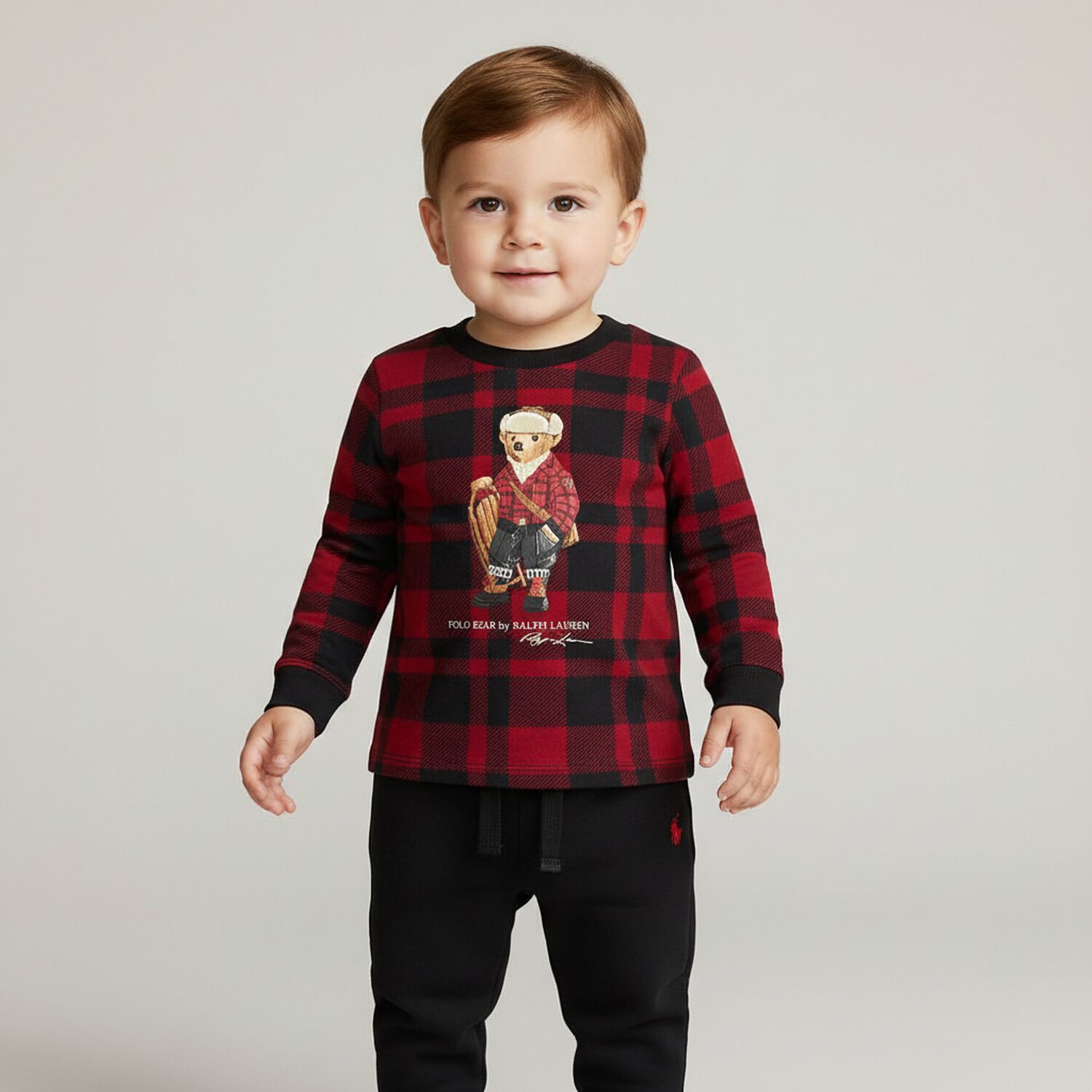 Baby Boys Red & Black Tartan Tracksuit, 1, hi-res