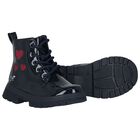 Girls Navy Blue Heart Patent Boots, 1, hi-res