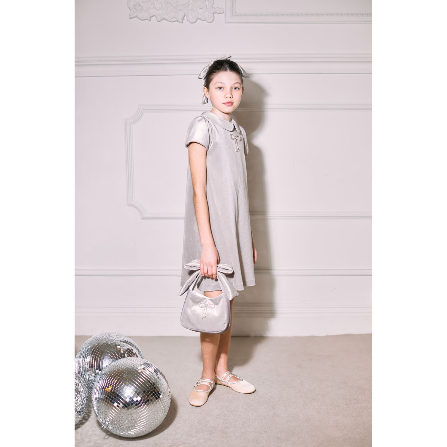 Girls Gold Bow Dress, 1, hi-res image number null