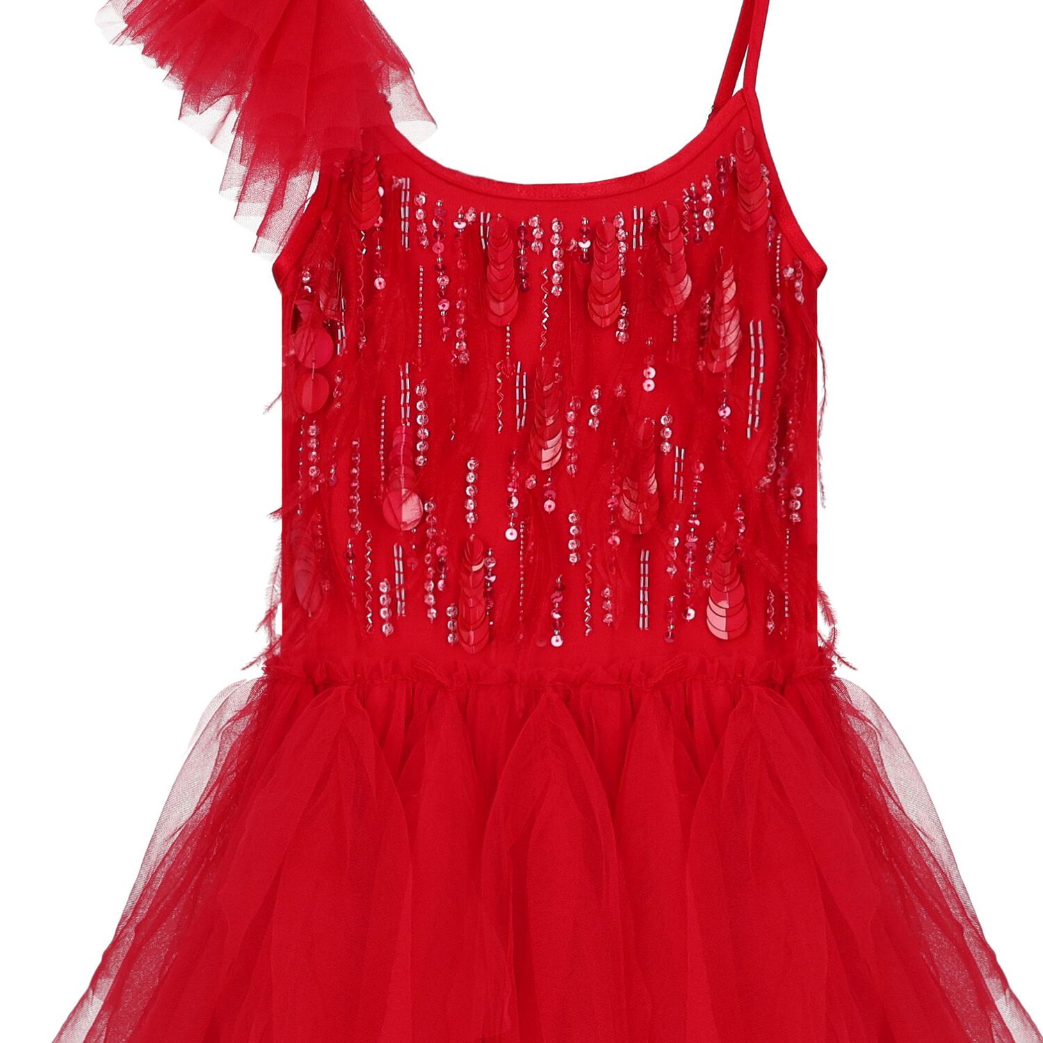Girls Red Sequin Tulle Dress, 1, hi-res image number null