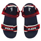 Boys Navy Blue & Red Sandals, 1, hi-res