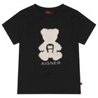 Girls Black Faux Fur Teddy Bear Logo T-Shirt, 2, hi-res