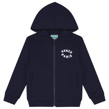 Boys Navy Blue Logo Hooded Zip Up Top