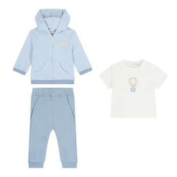 Baby Boys White & Blue 3 Piece Tracksuit
