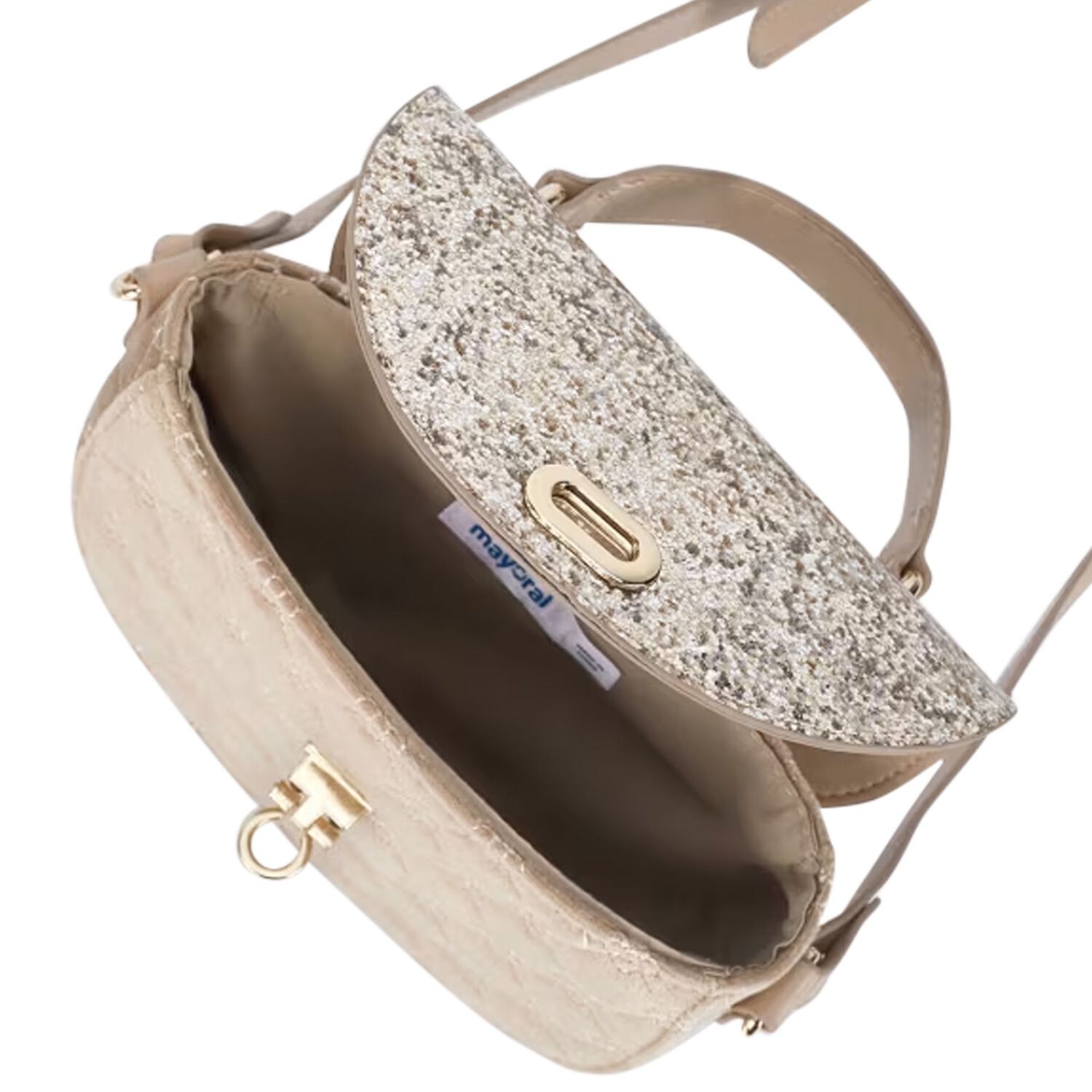 Girls Beige Glitter Handbag, 1, hi-res