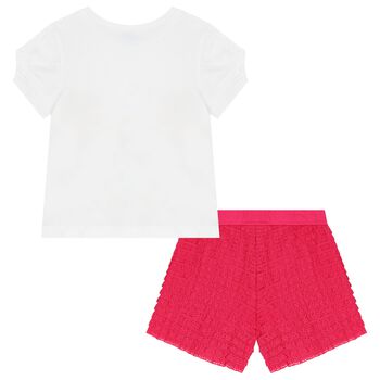 Girls White & Pink Shorts Set