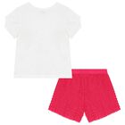 Girls White & Pink Shorts Set, 2, hi-res