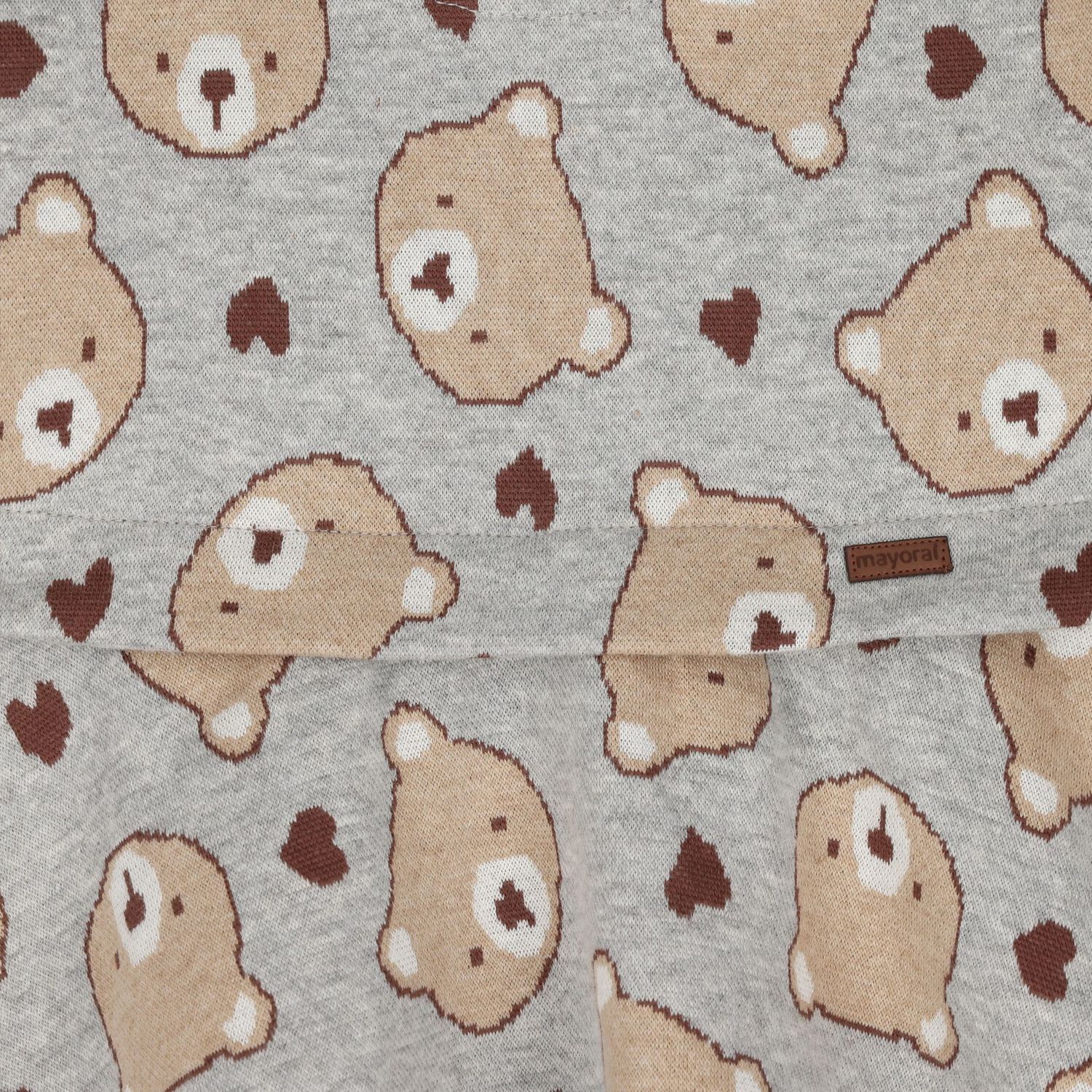 Younger Girls Grey & Beige Teddy Bear Dress, 1, hi-res