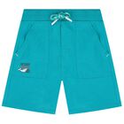 Boys Blue Shark Shorts, 1, hi-res