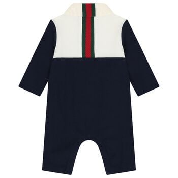 Baby Boys Ivory & Navy Blue Web Striped Romper