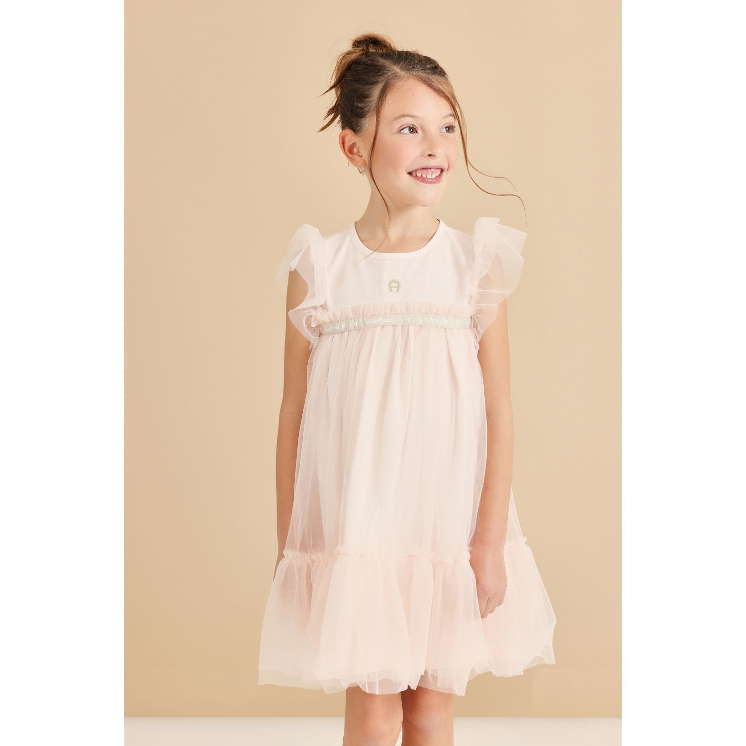 Younger Girls Pink Logo Tulle Dress, 1, hi-res image number null
