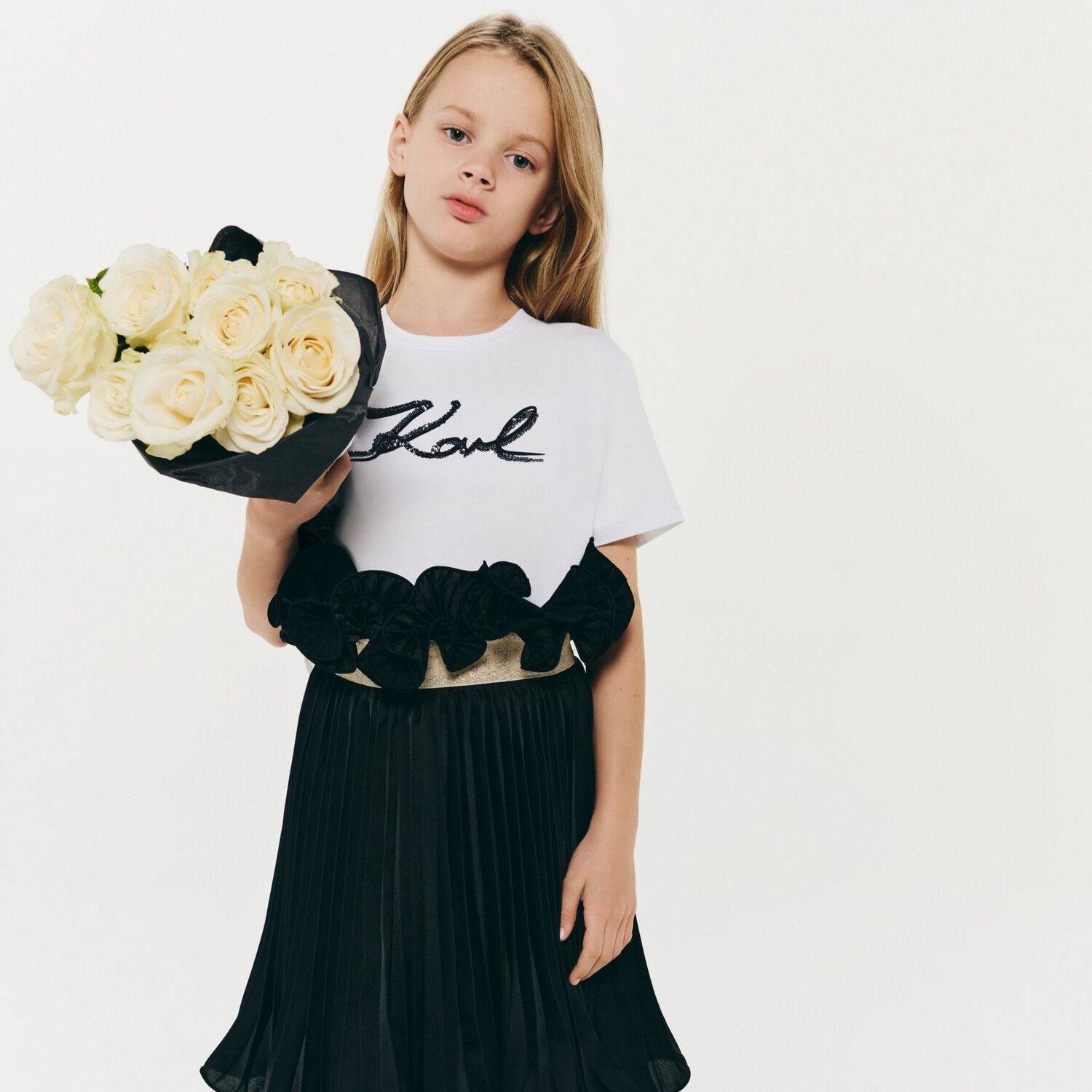 Girls Black Logo Ruffled Skirt, 1, hi-res image number null