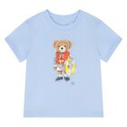 Baby Boys Blue Cotton Polo Bear T-Shirt, 1, hi-res