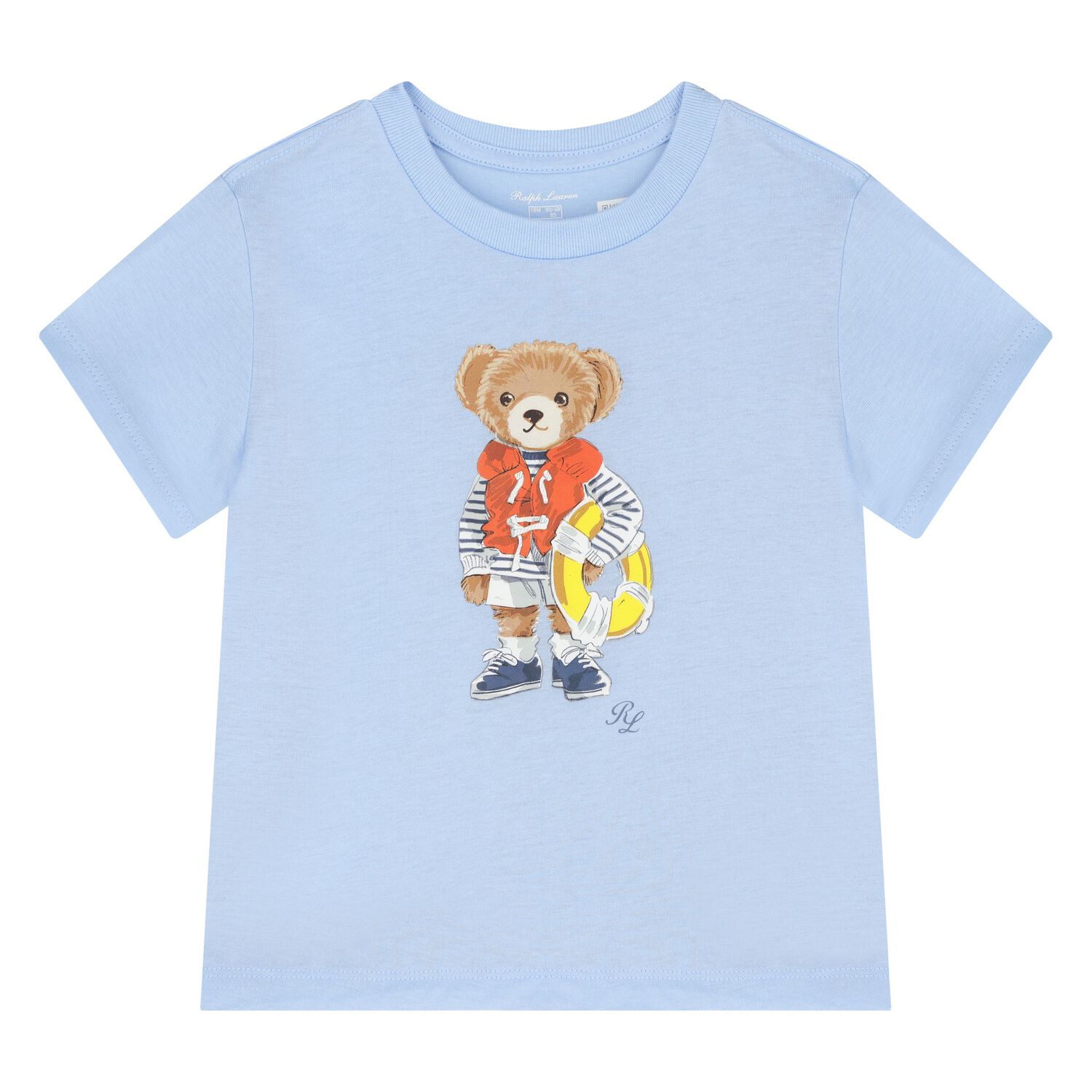 Baby Boys Blue Cotton Polo Bear T-Shirt, 1, hi-res