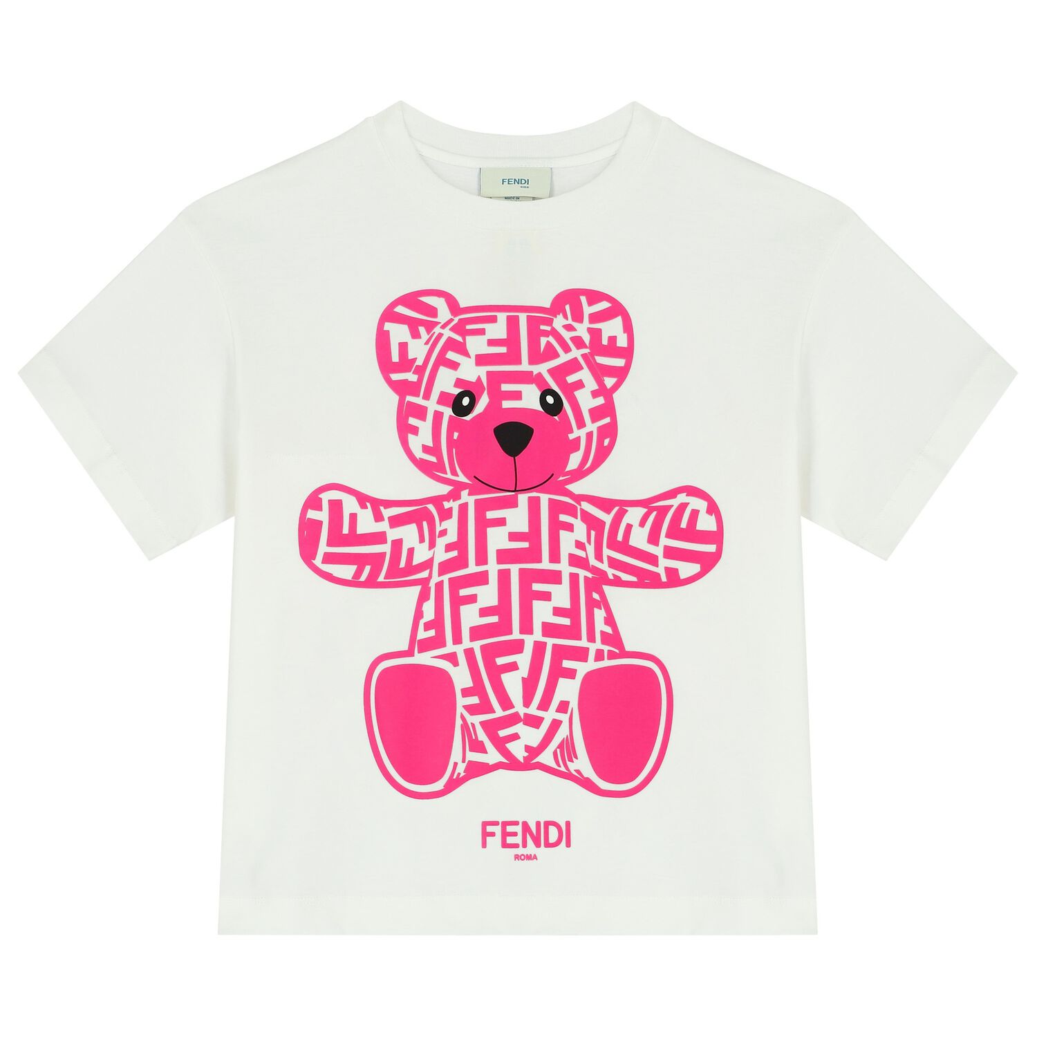 Girls Ivory & Pink Teddy Logo T-Shirt, 1, hi-res image number null