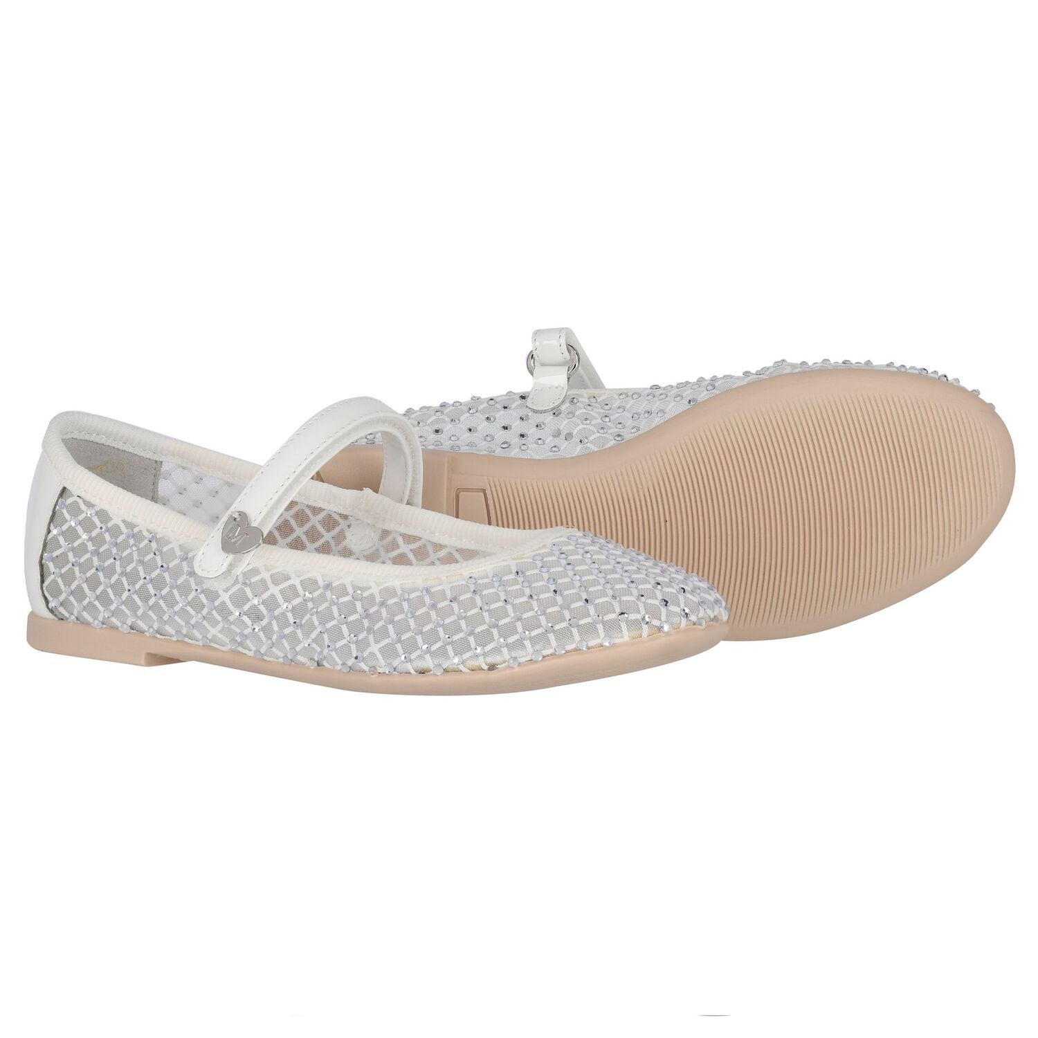 Girls White Diamante Ballerina Shoes, 1, hi-res image number null