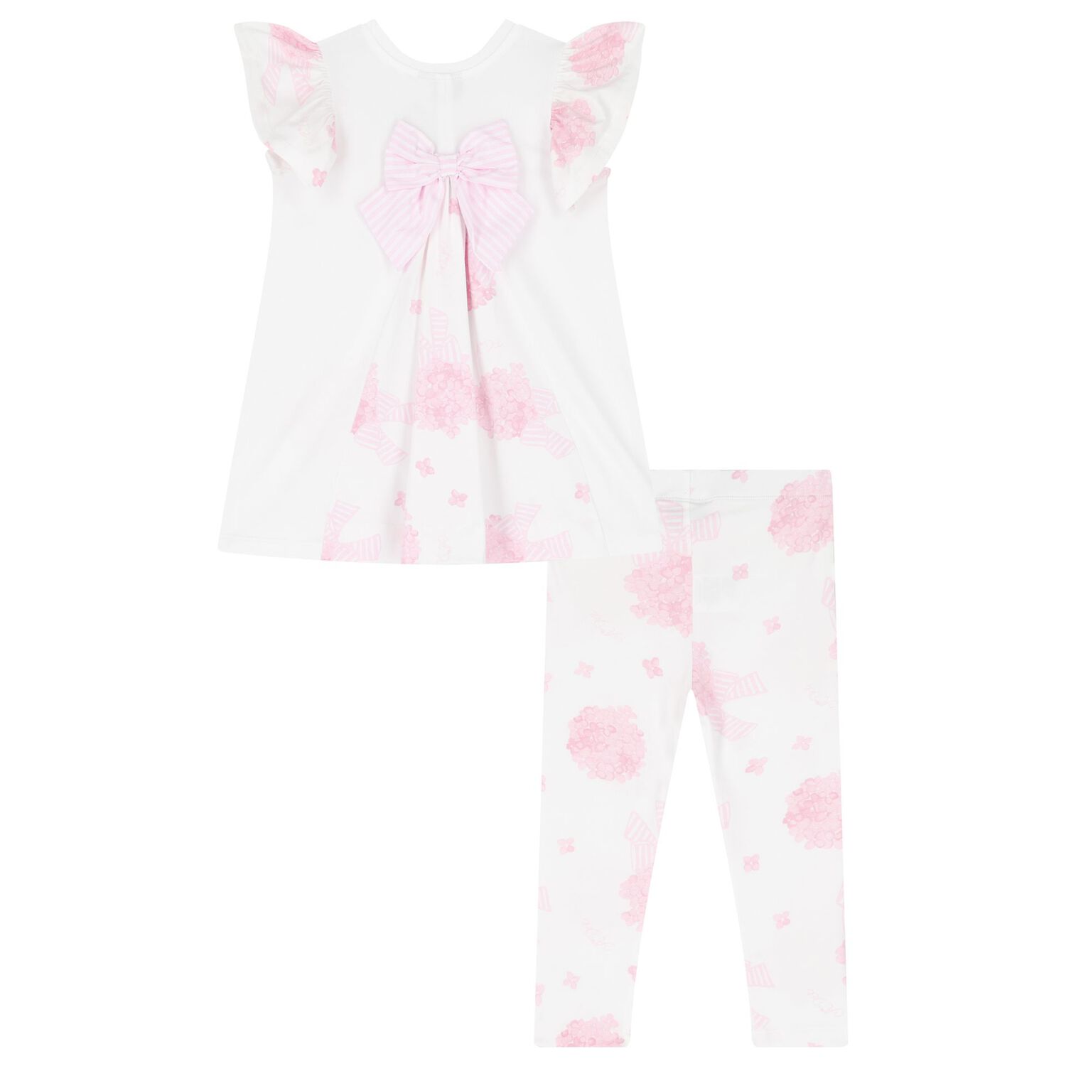 Girls White & Pink Floral Bag Print Leggings Set, 1, hi-res image number null