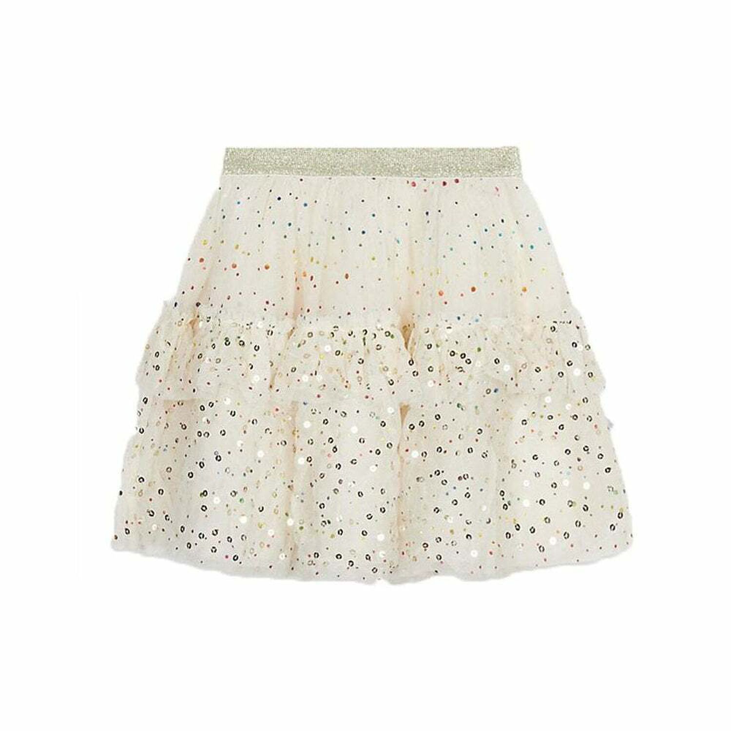 Girls Ivory Sequin Tulle Skirt, 1, hi-res