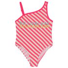 Girls White & Pink Striped Logo Swimsuit, 1, hi-res
