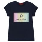 Girls Navy Logo T-Shirt, 1, hi-res
