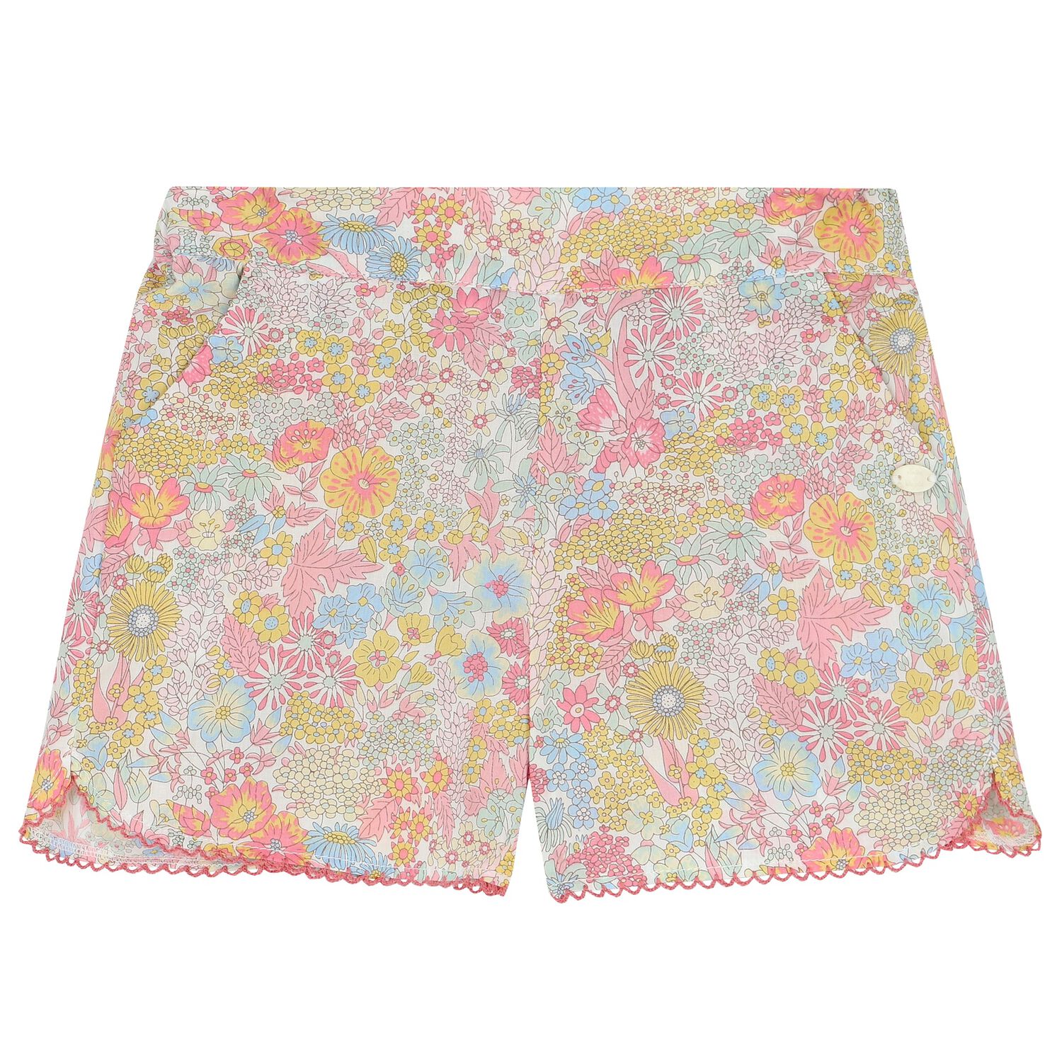 Younger Girls Blue, Yellow & Pink Liberty Shorts, 1, hi-res