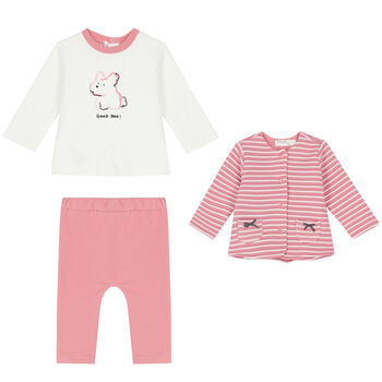Baby Girls Pink & White 3 Piece Tracksuit
