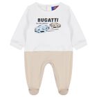 Baby Boys White & Beige Logo Babygrow, 1, hi-res