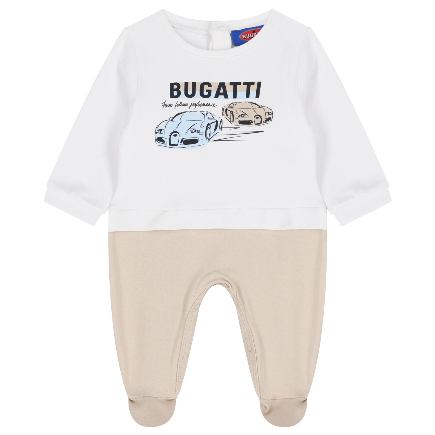 Baby Boys White & Beige Logo Babygrow, 1, hi-res