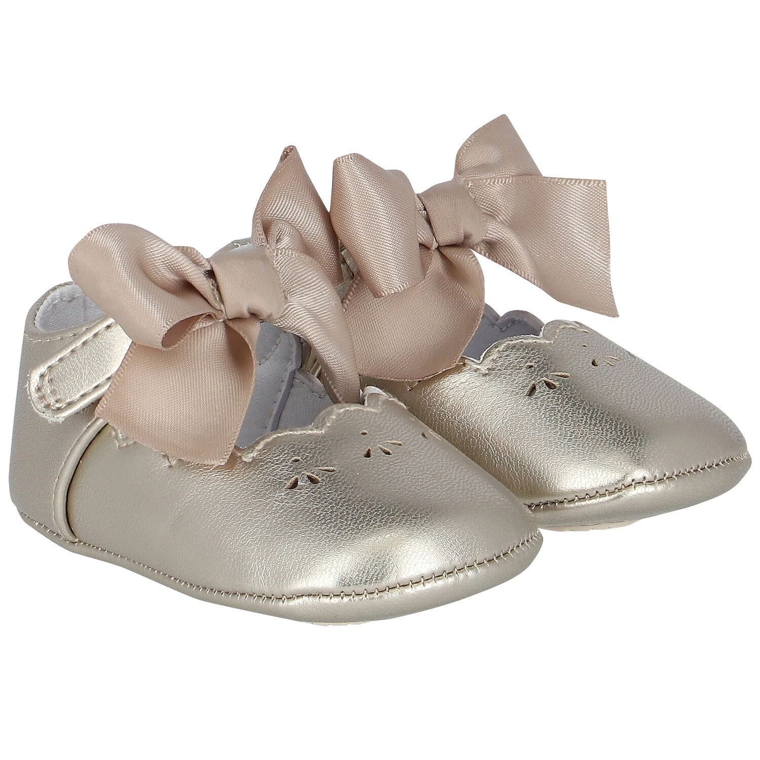 Baby Girls Gold Bow Pre Walker Shoes, 4, hi-res