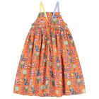 Girls Orange Logo Flower Dress, 1, hi-res