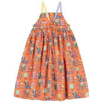 Girls Orange Logo Flower Dress