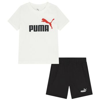 Boys White & Black Logo Shorts Set