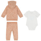 White & Beige Logo 3 Piece Tracksuit, 1, hi-res