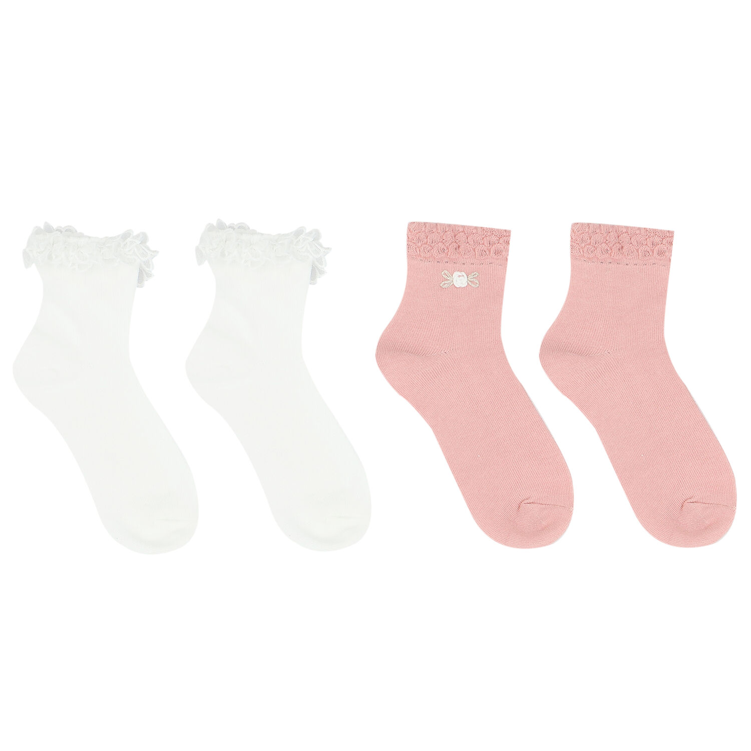 Girls White & Pink Socks ( 2-Pack ), 2, hi-res