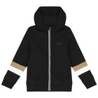 Boys Black Logo Hooded Zip Up Top, 2, hi-res