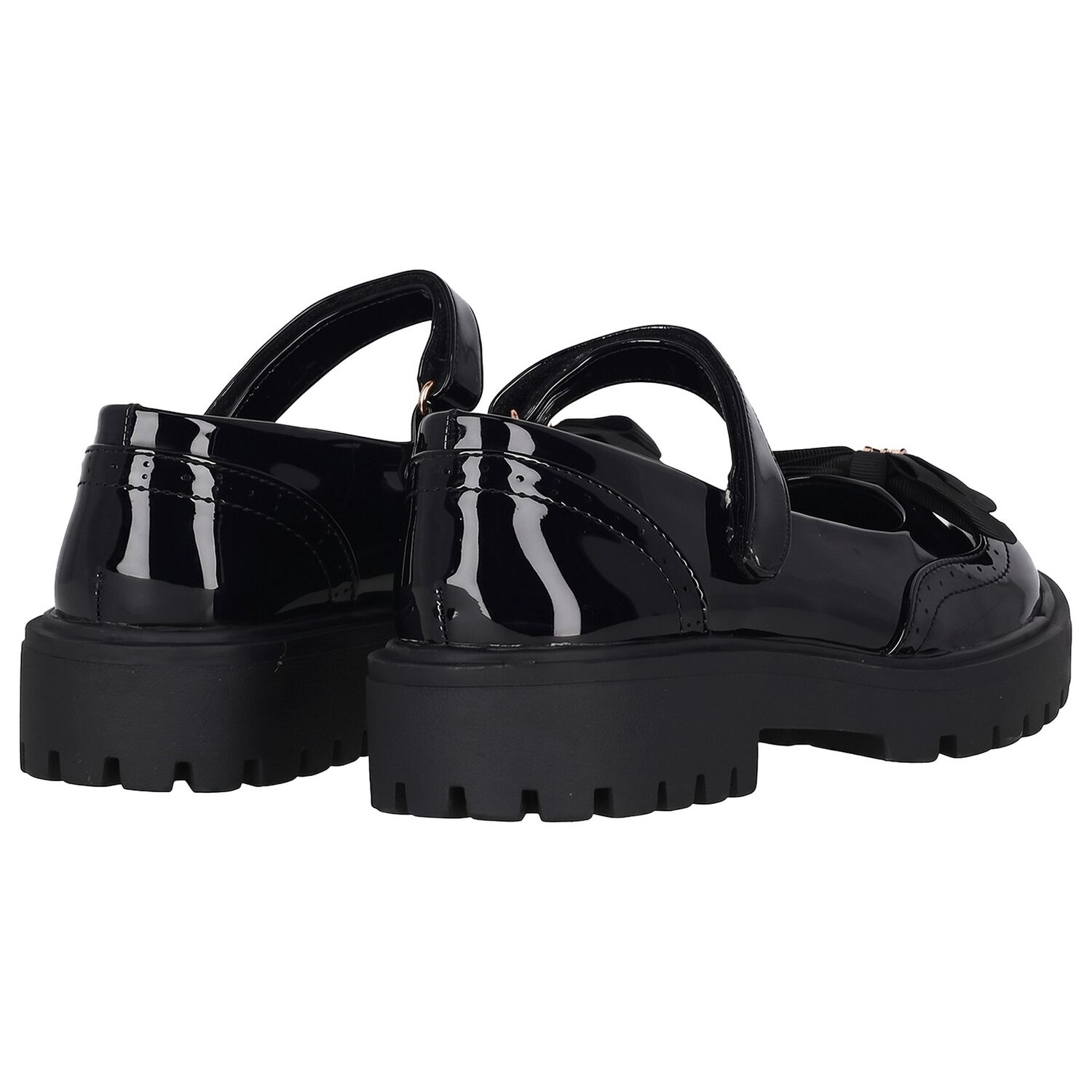 Girls Black Bow Leather Shoes, 1, hi-res
