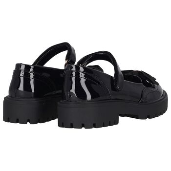 Girls Black Bow Leather Shoes