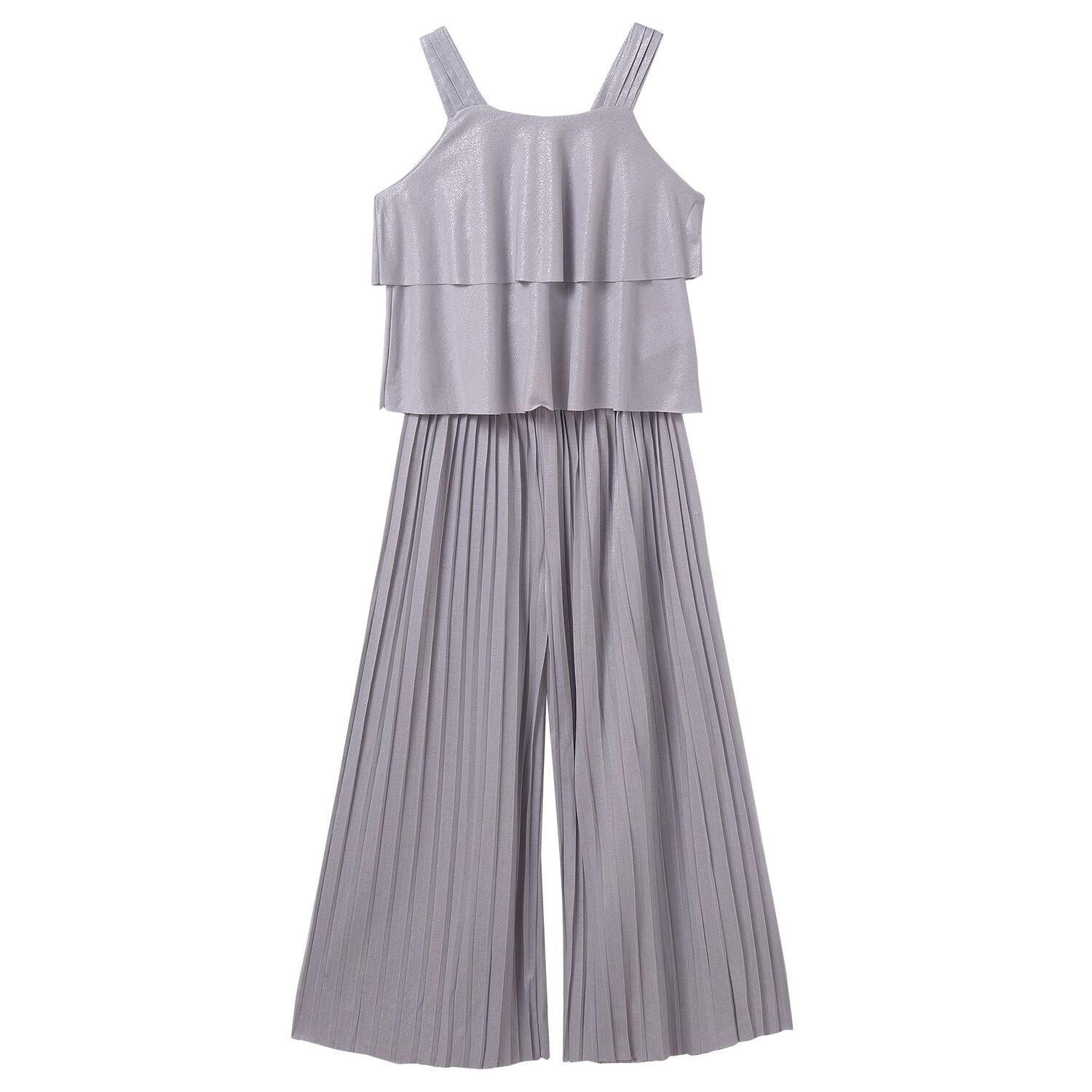 Girls Silver Pleated Trouser Set, 1, hi-res