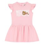 Younger Girls Pink Teddy Bear Logo Dress, 1, hi-res