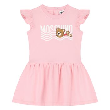 Younger Girls Pink Teddy Bear Logo Dress