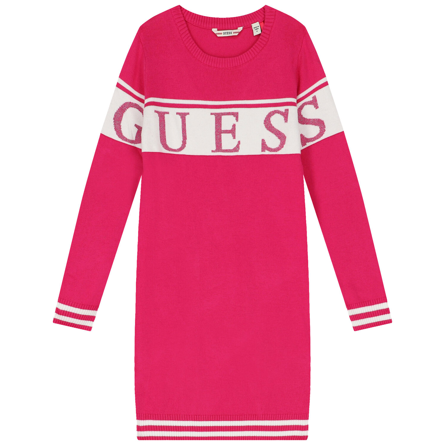 Girls Pink Logo Knitted Sweatshirt Dress, 2, hi-res image number null