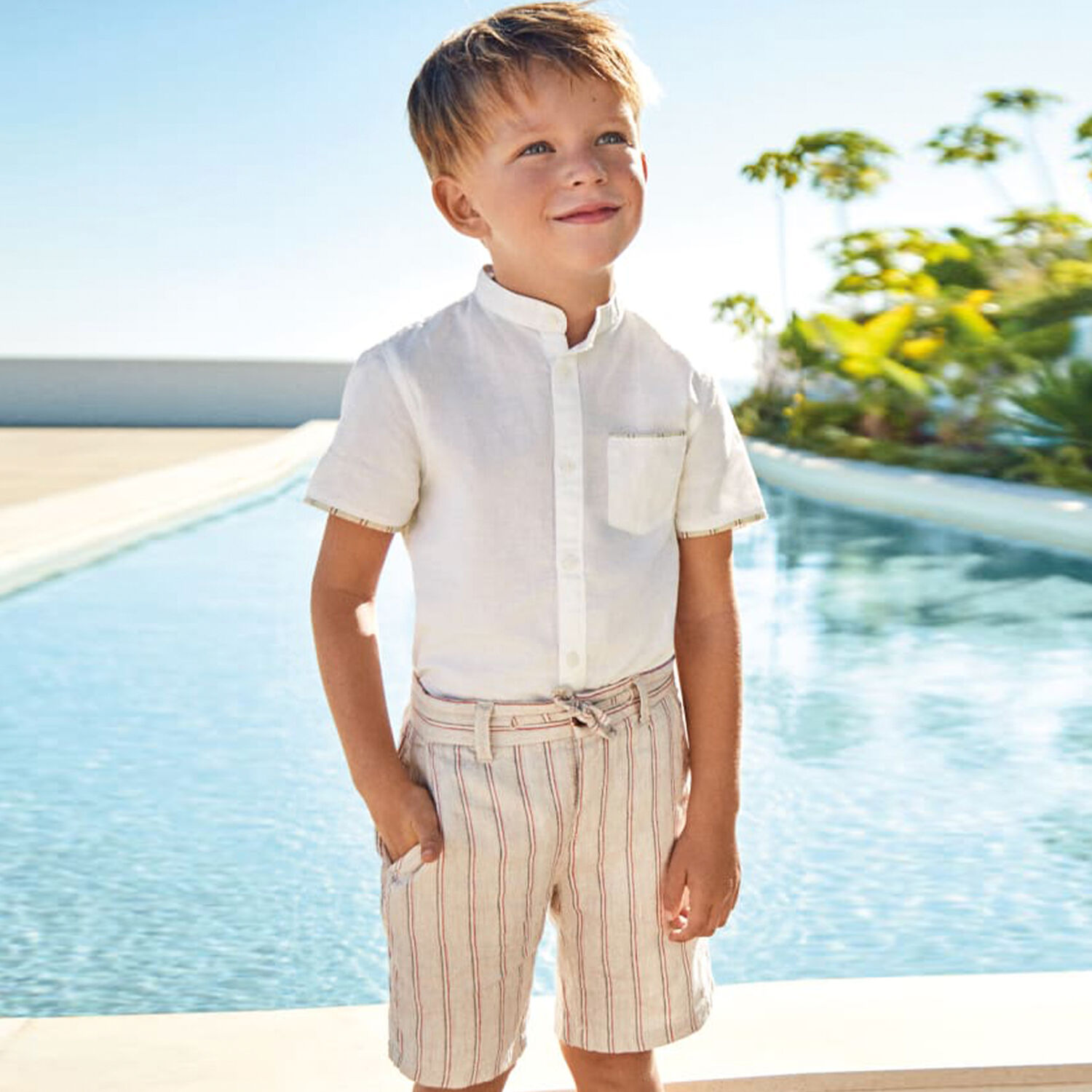 Boys White & Beige Shorts Set, 2, hi-res