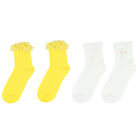 Girls White & Yellow Socks ( 2-Pack ), 1, hi-res