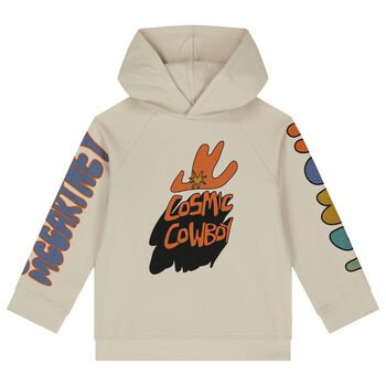 Boys Beige Logo Slogan Hooded Top