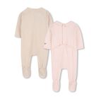 Baby Girls Beige & Pink Boke Flower Babygrows ( 2 Pack ) , 1, hi-res
