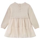 Younger Girls Beige Knitted & Tulle Dress, 2, hi-res