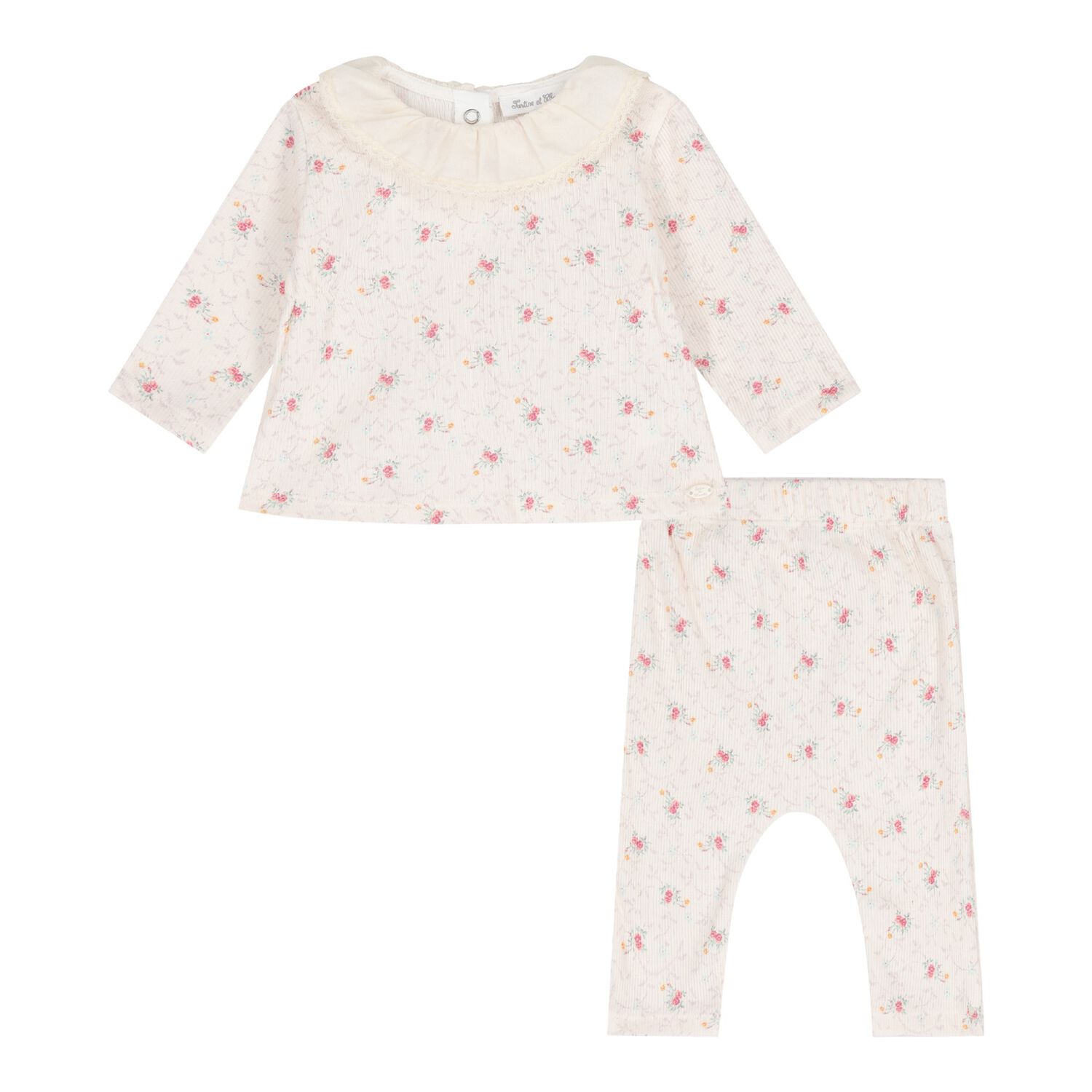 Baby Girls Pale Pink Floral Leggings Set, 1, hi-res