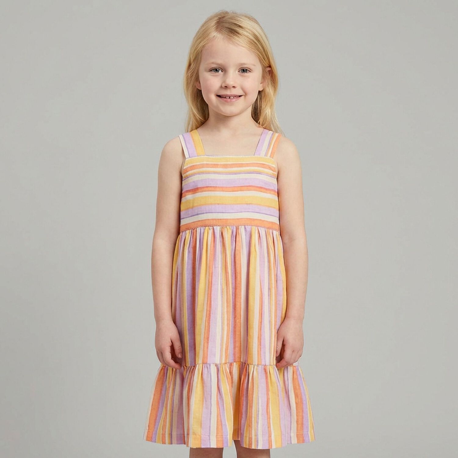 Girls Orange & Lilac Striped Dress, 1, hi-res