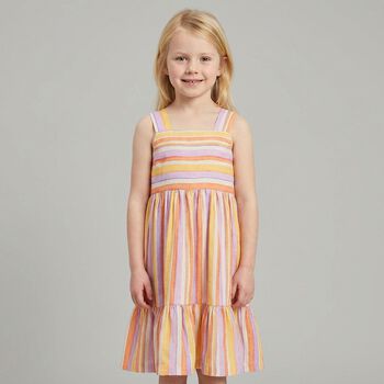Girls Orange & Lilac Striped Dress